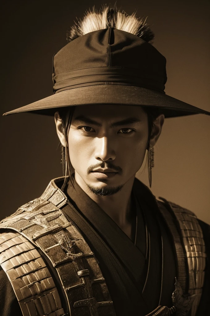 Cool male samurai sepia portrait wanted criminal