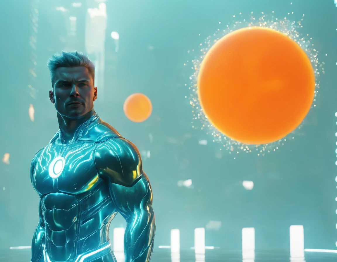 (mid_shot:1.3),(1 male:1.2),(muscle man:1.1),(frontal illumination:1.2),with a silver body and glitters with lights above,extreme iridescent reflection,in the style of vray tracing,vibrantmanga,shiny/ glossy,rococo pastel,fluid form,tinycore,fluid impressions,vray,machine aesthetics,yanjun cheng,silver,shiny eyes,fluidform.,the young warrior,male characteristics, heroic stance,striking contrast,energy crackling,superhuman speed,heroic proportions,red and yellow lightning effects,explosive background,cityscape at night,energetic aura.