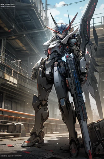 robot,meca,droid,heaby armor massive,human_not,anime style,battle field,holding_beamrifle,masterpiece,best quality,super detailed,super fine illustration,8k,industry meca design, wing,giant size
