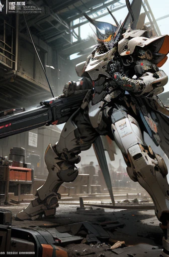 robot,meca,droid,heaby armor massive,human_not,anime style,battle field,holding_beamrifle,masterpiece,best quality,super detailed,super fine illustration,8k,industry meca design, wing,giant size