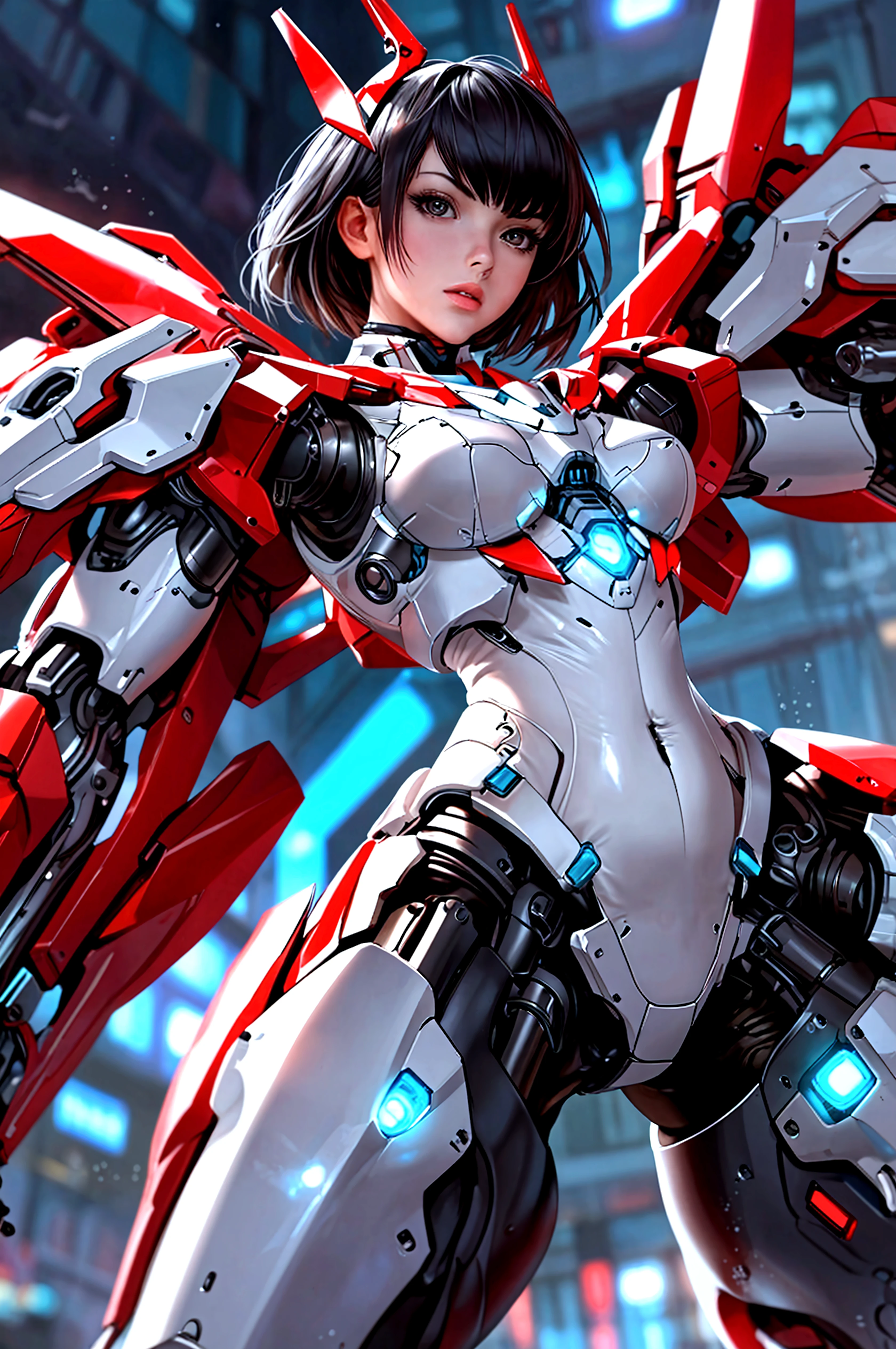 girl 1、highest quality、masterpiece、超A high resolution、Arad woman in futuristic suit with red mechanical wings and sword, A girl wearing a black shiny mechanical cyber armor.., cyberpunk anime girl mecha, anime robotと有機物が混ざり合う, Mechanized Black Valkyrie Girl, perfect anime cyborg woman, cute cyborg girl, female mecha, A simple futuristic cyborg, beautiful girl cyborg, beautiful robot character design,((Super realistic details)), Realistic character art rendering 8K, anime robot、(red glowing eyes)、have a sword、((mai shiranui))、high ponytail、4k、(((highest quality)))、(((mechanical headgear:1.3)))、(((very well-groomed face:1.3)))、(((No expression)))、(((cyber headphones:1.3)))、(((Long ear antennae:1.6)))、(((Anime related)))、(((Machine eyes glowing red:1.3)))