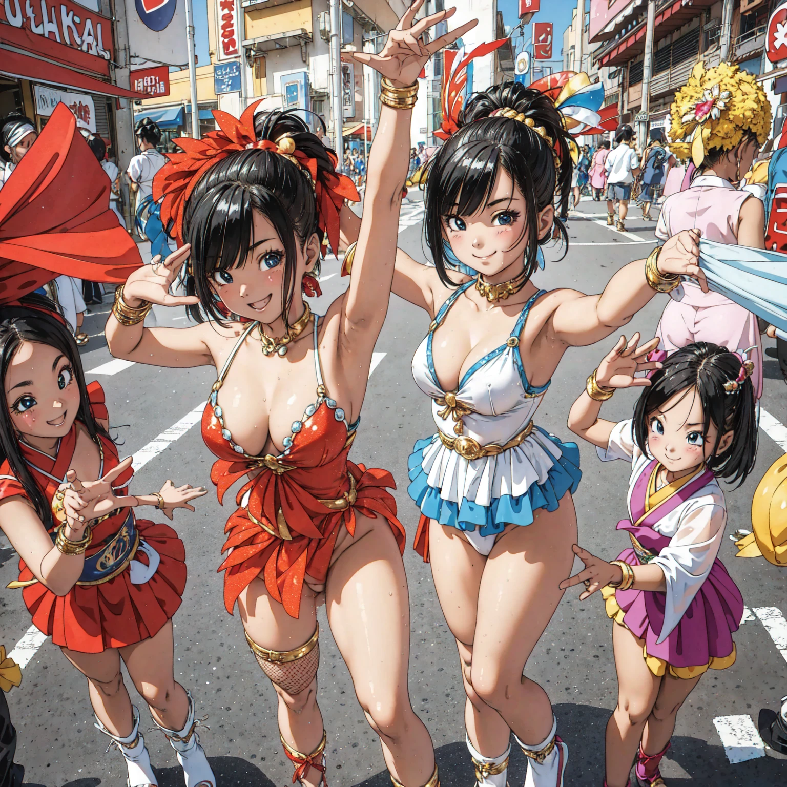 
((masterpiece、Highest quality、Detailed Anime))、Carnival of Rio、parade、((Japanese downtown shopping street))、(Naked Cute Girls３People and above、:1.3、smile:1.3、dance:1.3、samba dance dress: 1.3)、(((Pussy、tits)))、(Glowing Skin、Flashy and gorgeous accessories:1.3、Fishnet tights、Black Hair)、Visitors々