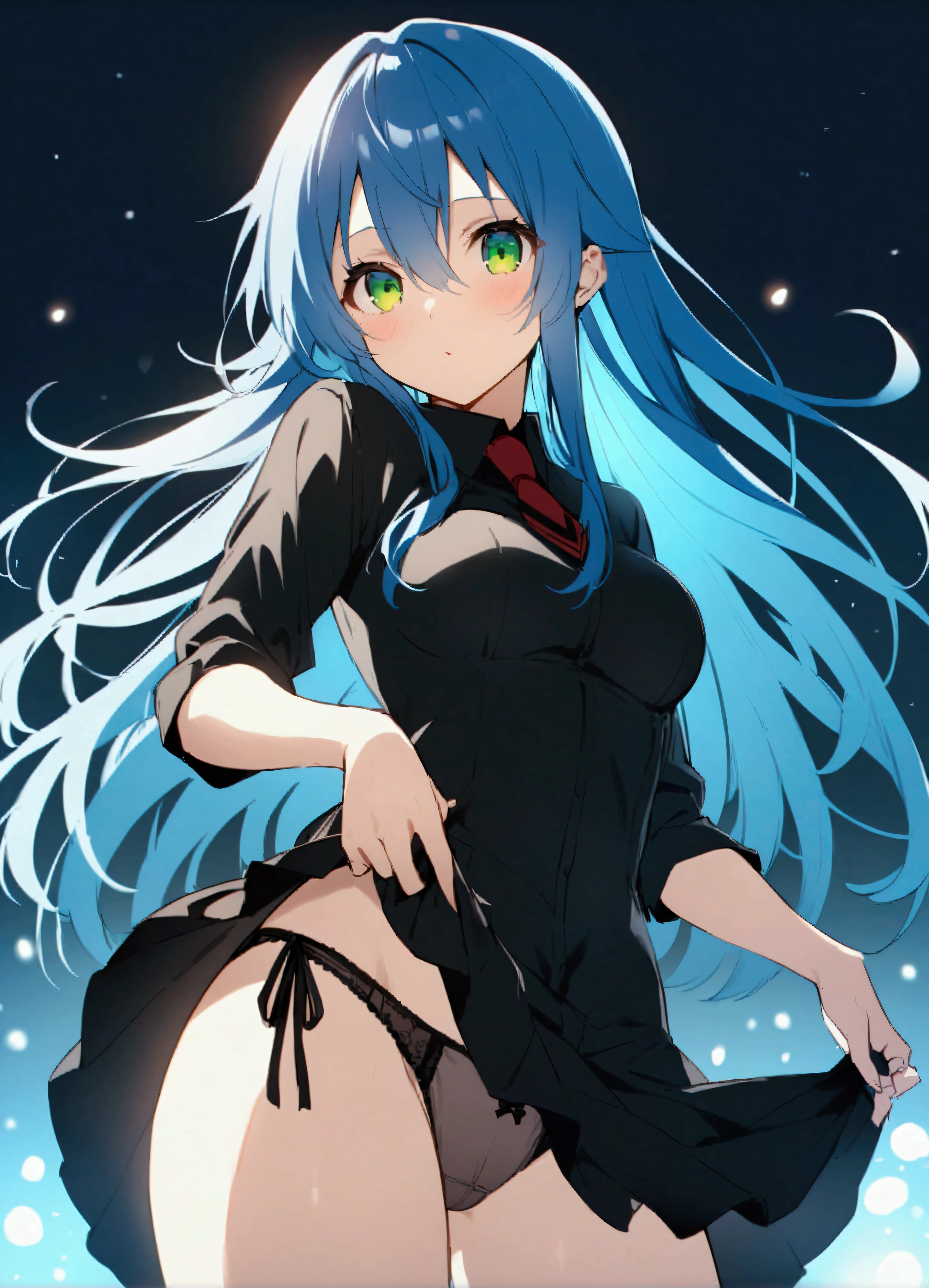 Sp、underwear、((Five perfect fingers))、panties、Grab clothes、pantiesを掴む、pantiesを脱ぐ、underwearを掴む、黒いpanties、Score 9、Score 8 up、Score 7 up、Source Anime BREAK、1 girl、Green Eyes、Blue Hair、Black Hair、Hair between the eyes、Long Hair、1 girl、Asagi Igawa、