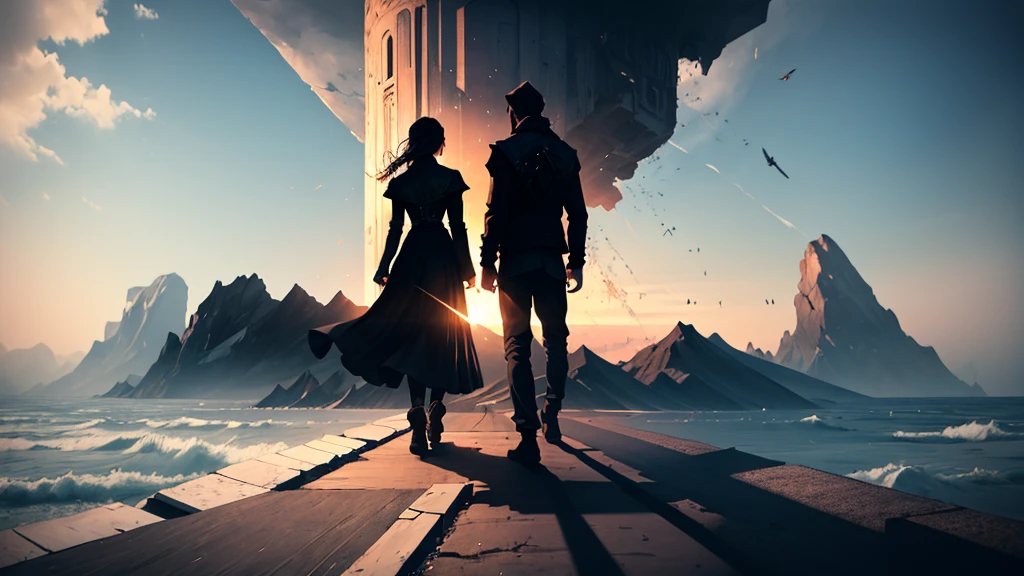 "Create a visually striking artwork that depicts a pivotal moment where a human stands at a crossroads, representing the decision of their fate. One path leads to a bright, hopeful future, while the other descends into a shadowy, uncertain realm. Incorporate elements of symbolism and emotion to illustrate the weight of choice and its impact on destiny. The scene should evoke a sense of both tension and possibility."