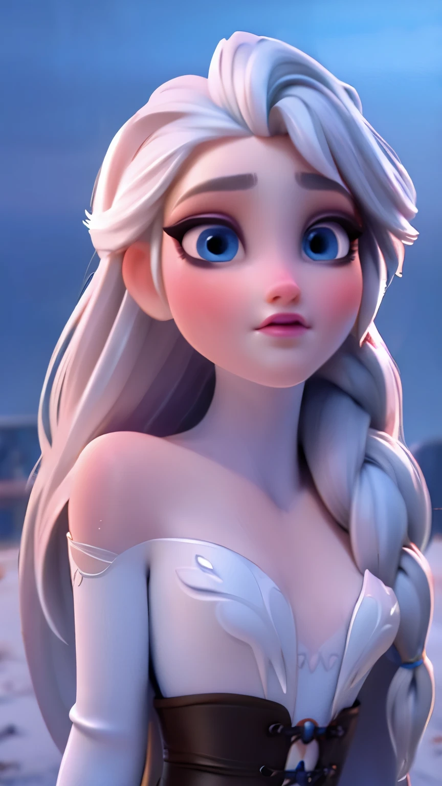 elsa, (perky breasts), (((small breasts))), affected smile:1.2, beautiful blue eyes, (perfect iris), depth of color in your eyes, by rubio, by the wide, braid, full lips, blush, naked, she is showing her vagina, depth of field, bokeh, (Special attention to leather details.: 1.2), masterpiece, Best Quality, ultra detailed, ultra HD, photorealistic, cinematographic, ((Medium camera shot)), sensual pose, seductive, Nipples:1.4, looking to the camera, closeup of his face, her cheeks are blushed, 22 years, she is on her knees, eye contact:1.4, Angle elevation:1.5, ((Closeup on face)), perfect face, (((visible breasts))) bokeh everything other than her perfect face, The location is Arendelle in winter., ice castle