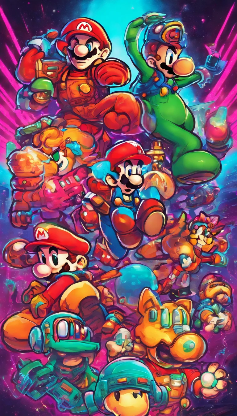 Mario, Luigi and his whole gang, like astronauts on Mars.