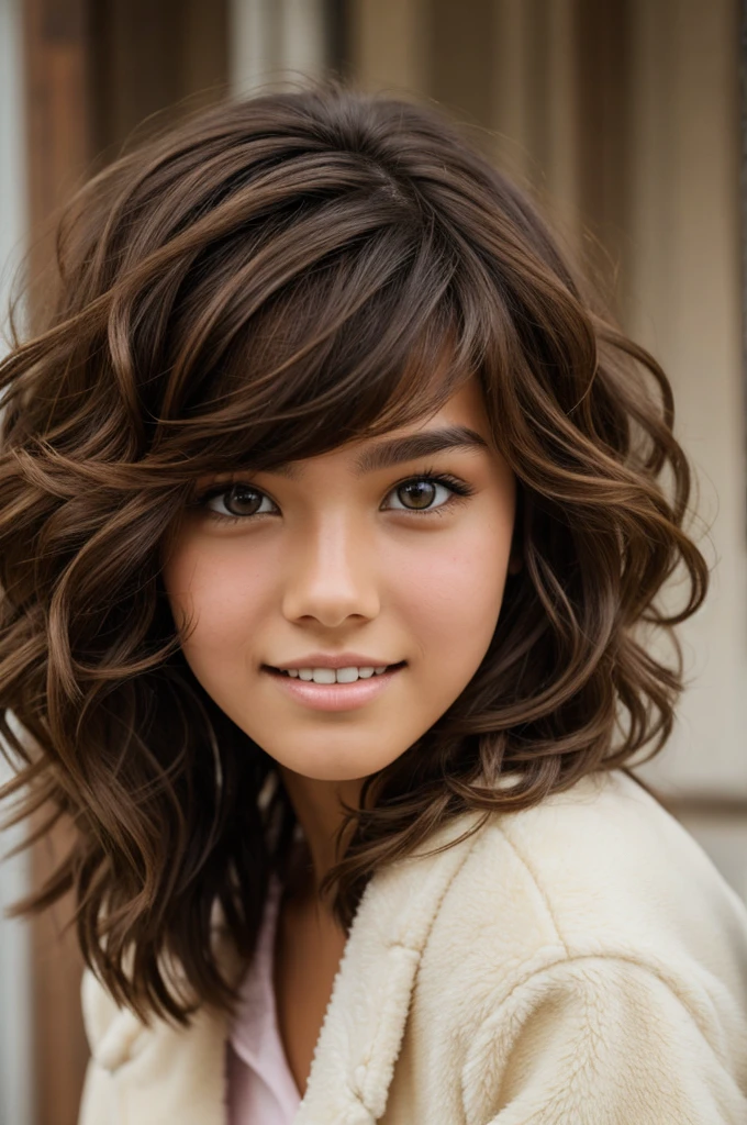 A tooth with brown hair and fluffy hair, and have pimples