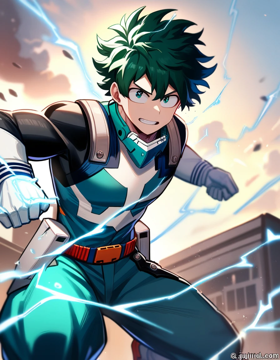 1 boy, Male focus, Izuku Midoriya, My Hero Academia, Injuried, electricity,, masterpiece, best quality, very aesthetic, absurd