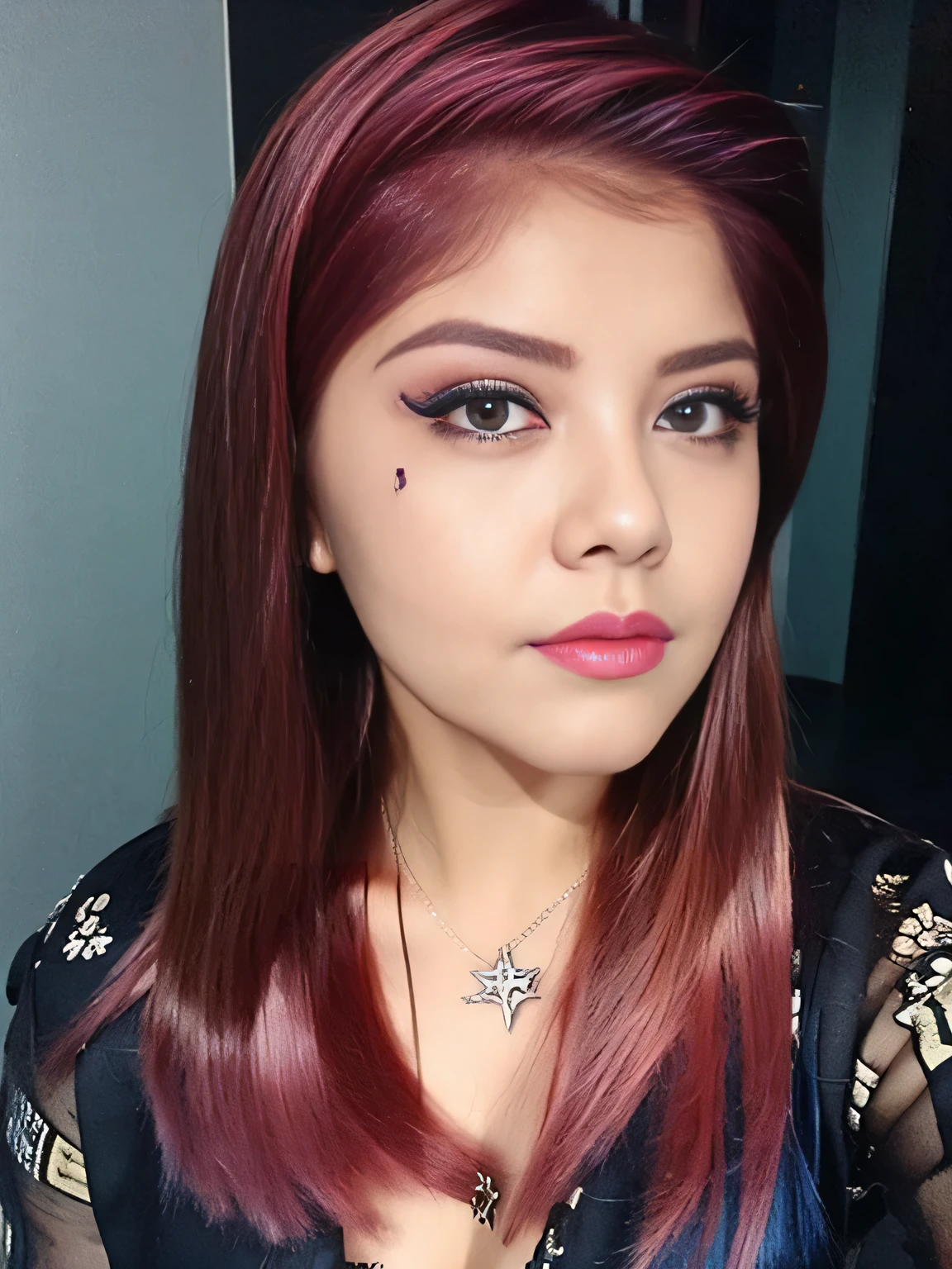(((metalera))), (((pink hair))), (((black painted lips)))