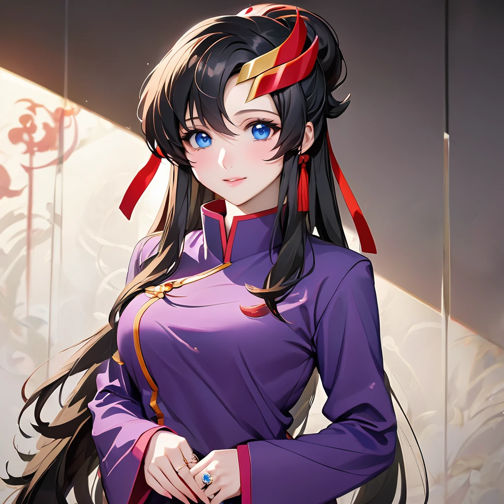 ((Highest quality)), ((masterpiece)), (detailed), （Perfect Face）、The woman is a Chinese Lacus Clyne with blue eyes and medium-long black hair. She is wearing an engagement ring. She has become a member of the glorious Chinese Communist Party and has sworn absolute loyalty to the Chinese Communist Party. She is a righteous Communist Party member of China.、The woman is a member of the Chinese Communist Party and is wearing a Mao suit.、For the sake of China, they dye their hair, hairstyle, clothes, and everything they wear belongs to the Chinese Communist Party, and their thoughts are also Chinese, becoming great Chinese in body and mind.、The woman became Lacus Clyne, a Chinese woman who was proud of and loved China.