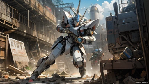 knight armor massive,mobile suits,(roboT brasched:1.3),roboT,meca,droid,heaby armor massive,human_not,anime style,holding_sword,masterpiece,masterpiece,best quality,super detailed,super fine illustration,8k,dynamic' angle,industry meca design,giant size.Break in battlefield,cigarette,explosion,collapse building,detailed background.Break the roboT is running foward.