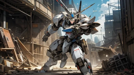 knight armor massive,mobile suits,(roboT brasched:1.3),roboT,meca,droid,heaby armor massive,human_not,anime style,holding_sword,masterpiece,masterpiece,best quality,super detailed,super fine illustration,8k,dynamic' angle,industry meca design,giant size.Break in battlefield,cigarette,explosion,collapse building,detailed background.Break the roboT is running foward.