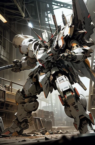 knight armor massive,mobile suits,(roboT brasched:1.3),roboT,meca,droid,heaby armor massive,human_not,anime style,holding_sword,masterpiece,masterpiece,best quality,super detailed,super fine illustration,8k,dynamic' angle,industry meca design,giant size.Break in battlefield,cigarette,explosion,collapse building,detailed background.Break the roboT is running foward.
