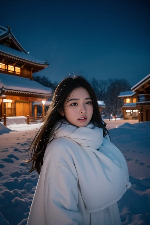 (RAW shooting, Real photos:1.5, 8ก, Highest quality, Masterpiece, Ultra high resolution), (((Heavy snow))), Perfect dynamic composition:1.2, (In front of the shrine at night in the village, expression of sadness:0.9, Tears are flowing:0.9, Crying with a broken heart:0.9), Highly detailed skin and facial features:1.2, She&#39;s wet from the rain..:1.3, cowboy shoot, white skin:1.2, Sexy Beauty:1.1, perfect style:1.2, beautiful and beautiful:1.1, Very beautiful face:1.2, water droplets on the skin, (Rain falls all over my body.:1.2, wet body:1.2, Wet hair:1.3), (holding a wet bouquet:1.2, It is correct to wear a wet kimono.:1.35), (Medium bust, The bra is transparent., chest gap),  (Eyes that give a feeling of elegance and beauty:0.8), (Too erotic:0.9, Fascinating:0.9), necklace, earring, bracelet