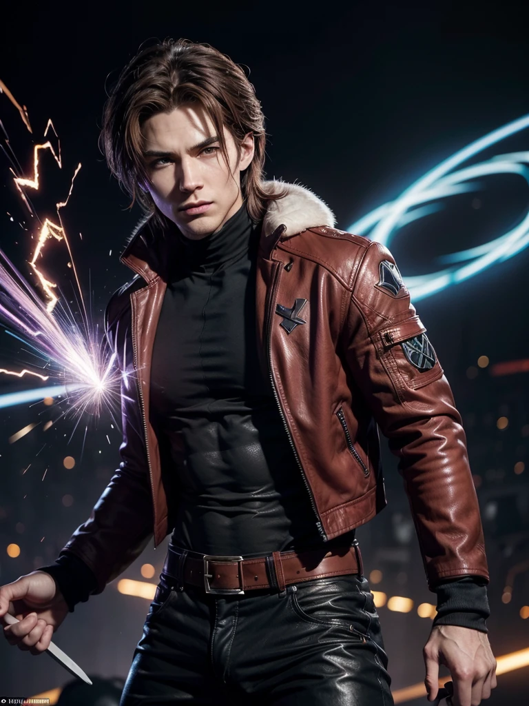 Gambit, whose real name is Remy LeBeau, is one of the most charming and enigmatic characters in the X-Men. Originally from New Orleans, he has a distinctive Cajun accent that complements his seductive and charming style. Gambit is known for his reddish brown hair, black eyes with bright red irises, and his characteristic costume: a long brown leather jacket, a purple and black body suit, and a belt with the symbol "X". He always carries a deck of cards and a fighting stick, both used in conjunction with his mutant ability to charge objects with explosive kinetic energy. Your letters, when loaded, become deadly projectiles. Gambit is a former thief with a dark past, but has an unwavering loyalty to the X-Men and a heart that, despite your rebellious exterior, seek redemption and love. Your combination of charm, acrobatic skills and explosive power make him a fascinating and unpredictable member of the team.