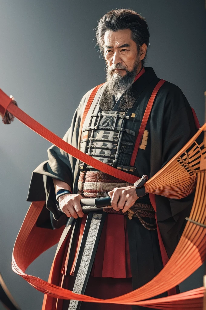 Anime line drawing cool old man samurai