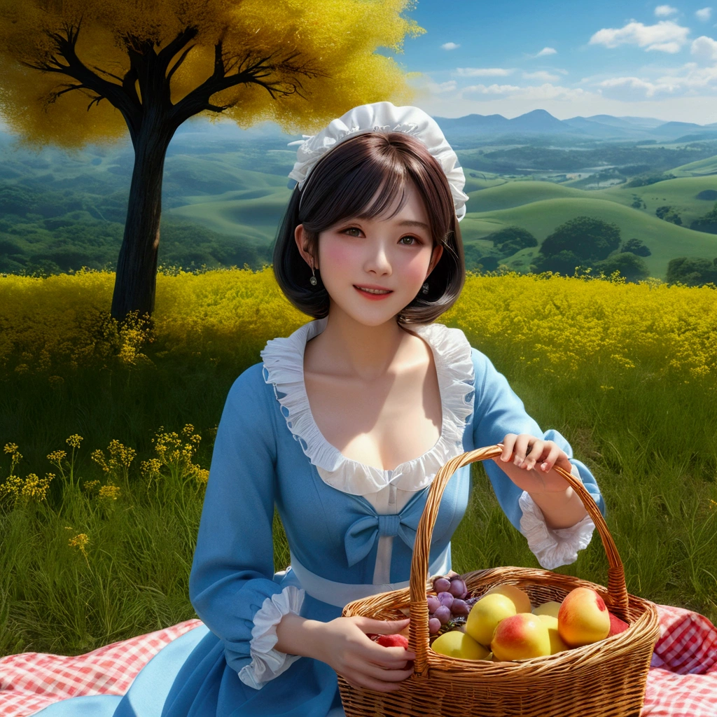 黄金色の草の上に仰向けに寝ている金色のwoman, (Remember,food:1.3),(picnic:1.3),basket, Elf Ears, Park with a view, Highest quality, Grassland Park, golden landscape、hiking, Best image quality,Perfect Anatomy,masterpiece,Very detailedな,beautiful,super high quality, Highest quality,High resolution, Very detailed,Game CG,Dutch Angle ,beautiful細部までこだわった目,Visual Arts,Five Fingers, Perfect hands,Hide your hands, {{{One Girl}}}, beautiful詳細な女の子, Game CG, Spring flower, One curl on the outside, Short Bob Hair、Stylish accessories solo, Breast augmentation, Medium Shot, woman, Take-out, Laughter, Huge ,,Open your mouth, wonderful, beautiful細部までこだわった目, Highest quality, Very delicate,Masseter region,Highest quality,(Official Art、Highest quality、unity 8k wallpaper、32K、masterpiece、Very detailedな、超High resolution、Realistic、Realistic:1.2)、(Cinema Lighting:1.2)、Fire glow effect、The most grainy shadows on the film、Side light、Side Shot、(Very detailedなで複雑な3Dレンダリング)、Atelier Series,