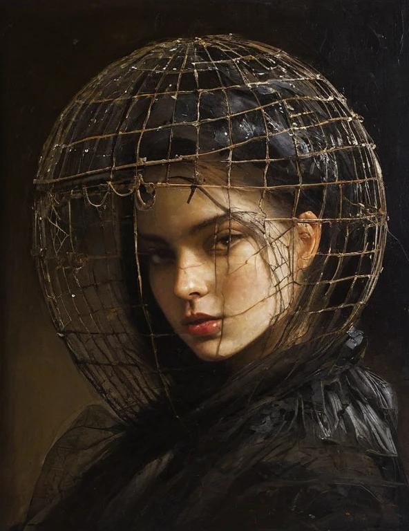 James Gurney, Surrealist art , dreamlike, mysterious, provocative, Symbolic, complex, detailed,, (Gothic but very pretty.:1.4), (masterpiece, of the highest quality:1.4) , Style Nicola Samori, cage
