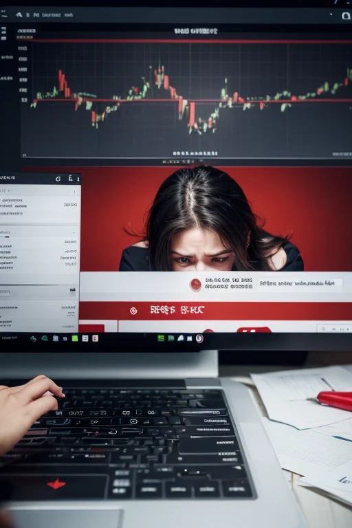 Have you ever felt lost and frustrated when trying to make money online? Are you tired of wasting time and money on methods that don&#39;t work?? This feeling of uncertainty and fear can be overwhelming.

Create an image of a computer showing trader charts, with a clear focus on losses. The image should convey the frustration and anxiety of those who are seeing their investments fall, with a red graph and arrows pointing down. Add elements that reinforce the feeling of loss, as expressions of worry and despair, to impact the viewer in 5 to 10 seconds. The image must be persuasive and emotionally engaging.