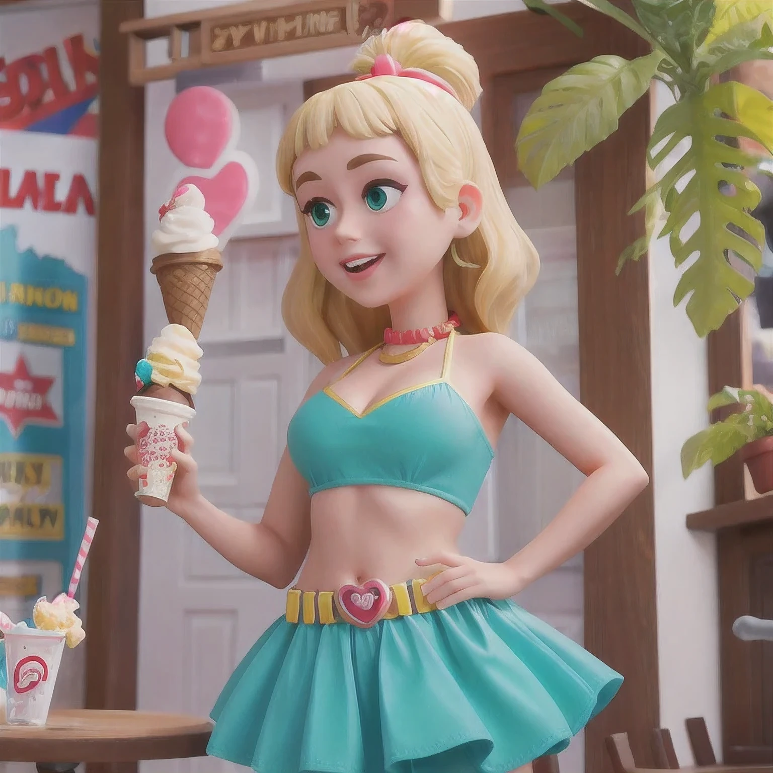 girl in a bikini eating an ice cream cone, eating ice cream, in a bikini, angela white, giorgia meloni, katy perry, in bikini, eating ice - cream, wearing spandex bikini, ice cream on the side, bikini, ice cream, wearing a bikini, candid photo of dirty, shiny plastic bikini, candid shot, cone, 1 girl, solo，in a green dress standing by a wall,portrait of female idol