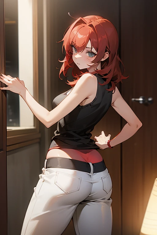 Hot anime girl with red hair shaking her butt