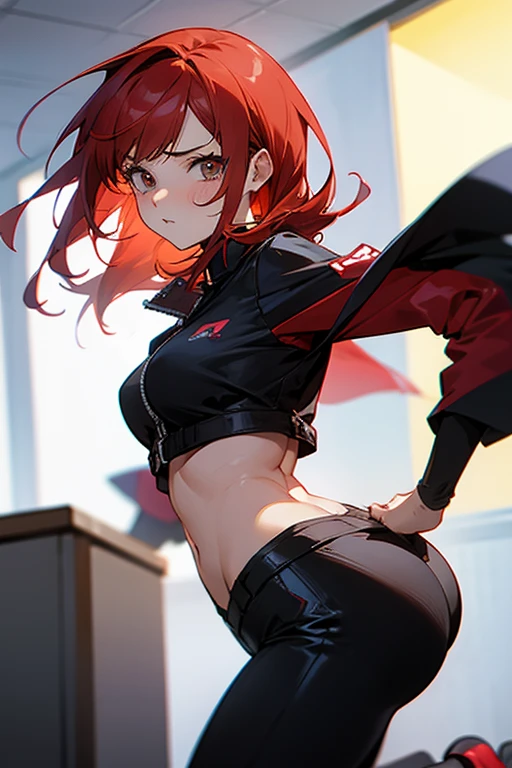 Hot anime girl with red hair shaking her butt
