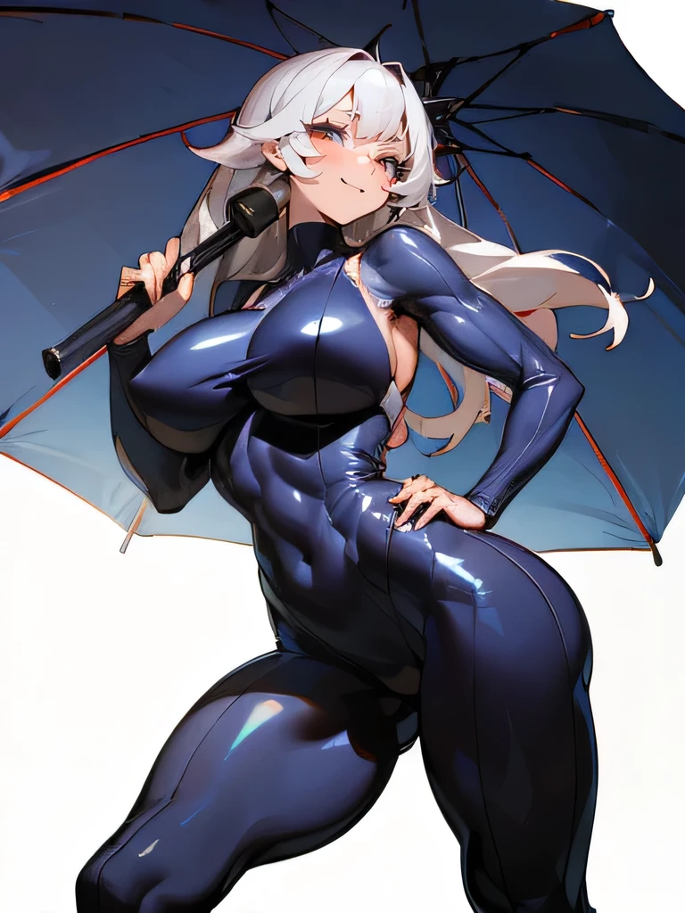 ((Highest quality、8k,masterpiece:1.3))、Sharp focus:1.2、(Beautiful woman with perfect figure:1.4),smile,Silver Hair、 (Abdominal muscles:1.2),((Big Breasts:1.4))、(Sway Back Stance:1.3),Hairpin、(Rubber Suit:1.2),umbrella、Wine bottle、By the pool、Highly detailed face and skin texture、Detailed eyes、double eyelid、(Huge breasts:1.3),(Big Ass),(Thick tight:1.3),A happy smile,(Brown skin color:1.4),(Sunburned skin:1.4)、5Hand with fingers