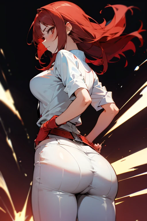 Hot anime girl with red hair shaking her butt