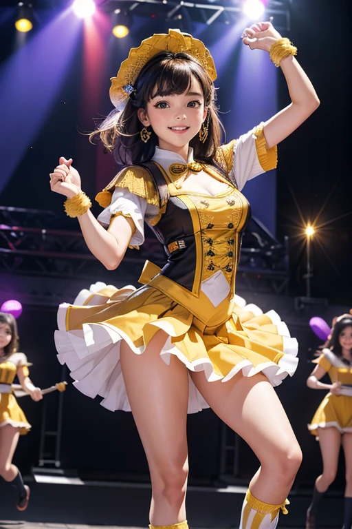 (Highest quality、 8k 、masterpiece、High resolution)、Full Body Shot、15 year old girl、Idol、cute、Dancing with a smile、Outdoor Stage、AKB48 Costumes、Realistic、Realistic、Official Art、Detailed CG、Professional Lighting、Professional photographer、