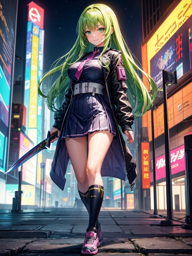 middle School girls，smile，美しいgirl，Beautiful girl from another world，sword of the future，holding a big sword in his hand，girl，Cyberpunk uniforms，The best quality to get you horny，Psychic，Wizard，battle，Colorfulな髪色，完璧なgirl，Super cute girl，Cyberpunk Background，Cute uniform，Uniform of the Future，Wearing a cardigan，Long Hair、Sparkling eyes，She has her bangs down，Colorful，Ultra HD，若いgirl，sex，Green Eyes，エッチなgirl，Full body image，Big Breasts，Beautiful Girl&#39;s Paradise，Fashion Girl，エッチなgirl，Beautiful Girl Country，High-dimensional beautiful girl，A beautiful girl who transcends everything，Pink Cardigan，So beautiful，Absurd，美しいgirl，
