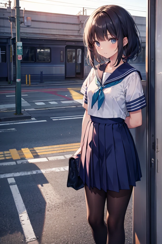 train, sailor uniform, standing, girl