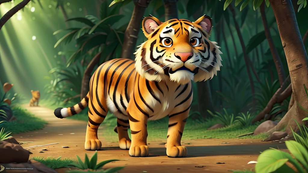 sad looking tiger with head down, walking on all fours through the jungle, furry, beautiful digital art detallado, Beautiful work of art detallada, visual disney, of a cute sad tiger, in the jungle, animated tiger, beautiful digital art, Beautiful work of art, Beautiful art style