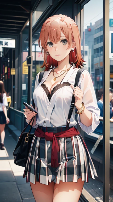 ((software: 1.4)), (software,She is wearing a long white embroidered skirt..., Red blouse with lace, White pattern on waist, socks,necklace, Earrings, bracelet. 1 girl)), Ultra-high resolution, (Realistic: 1.4), RAW Photos, Highest quality, (PhotoRealistic Stick), concentrated, Soft Light, (()), ((Japanese)), (( (Young Face))), (surface), (Written boundary depth), masterpiece, (Realistic), woman, bangs, ((1 girl))、(((Thighs、Cleavage)))、Handbags、While window shopping in a department store, her clothes come off and her breasts are exposed、I took off my skirt.、You can see her white panties)、Embarrassed and bright red in the face)))