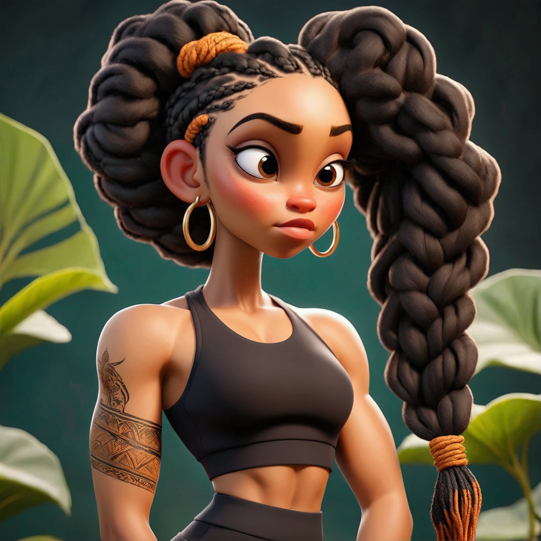 Thick Light skin women with braids, wear yoga pants and tank top