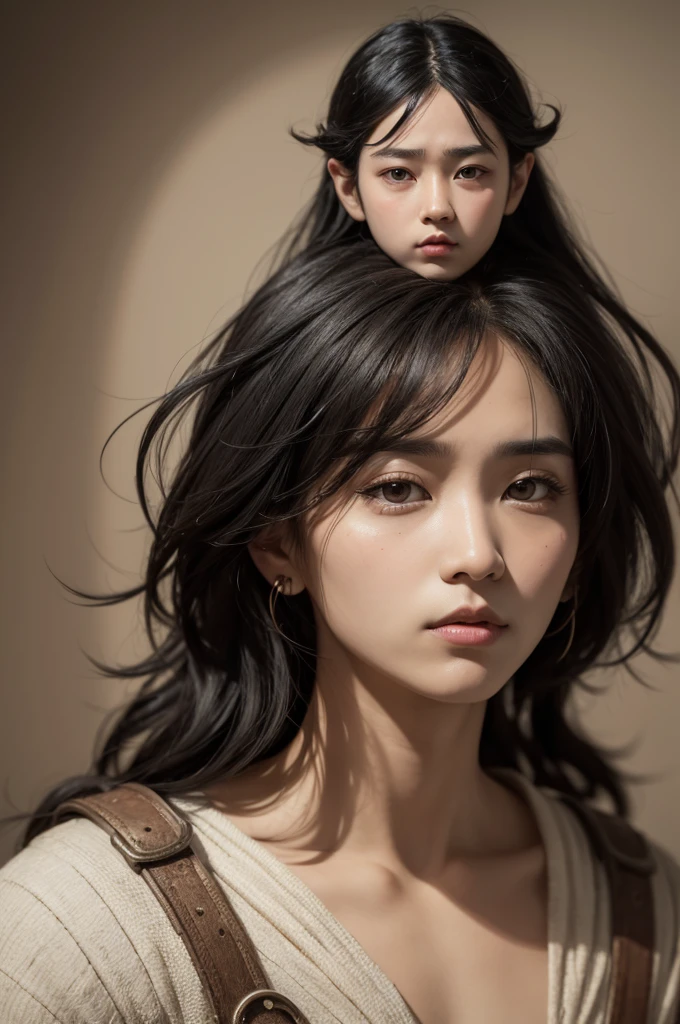 God of mythology, short horses, Bblack hair, gross mouth, deep eyes and small nose