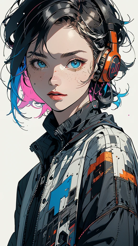 (((masterpiece, highest quality))),(((solo:1.2))),(((1girl:1.2))),32k wallpaper, very detailed, poster, vintage science fiction,(((((geometric cinematic movie poster))))), ((bauhaus)),(shape),(((abstract))),(mid century modern),(((((portfolio))))),(((((Close-up))))),(((((bust up))))),((((more various angle)))),((((highlight)))),((((heterochromia)))),(((complete. detailed face))),((((Extremely talented)))),(((((most complecated futristic machine))))),(Colorful color scheme),(((detailed unlimited complete equipment : headphone like a rail gun))),(((((Absolutely simple background))))),(((Texture for people : grunge))),