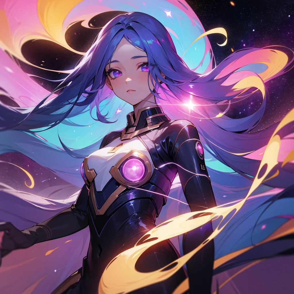 Beautiful galaxy woman with cosmic eyes long hair