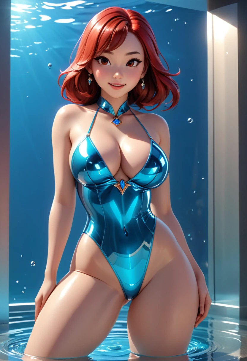 Digital Art, Extreme Detail, 4k, Ultra Hd, Polished, Beautiful, Hyperdetailed, Intricate, Elaborate, Meticulous, Photorealistic, Sharp Focus, Wlop, Character Design, Unreal Engine, 3d Rendered, Volumetric Lighting, Reflections, Glossy, Digital Illustration, Pose, Suggestive Pose, Lewd, Full Body Shot, big breasts,anatomically correct, Young girl with perfect body, big breasts, big butt, pussy, nude, Lo Ti, exposing the cunt,Sitting with my crotch spread is very sexy, lustful, China , with a happy face, Toàn thân view, red hair, Shoulder-length hair, Ejaction, moaning, Masturbation by sucking, tanning, bikini See-Through, the young woman,