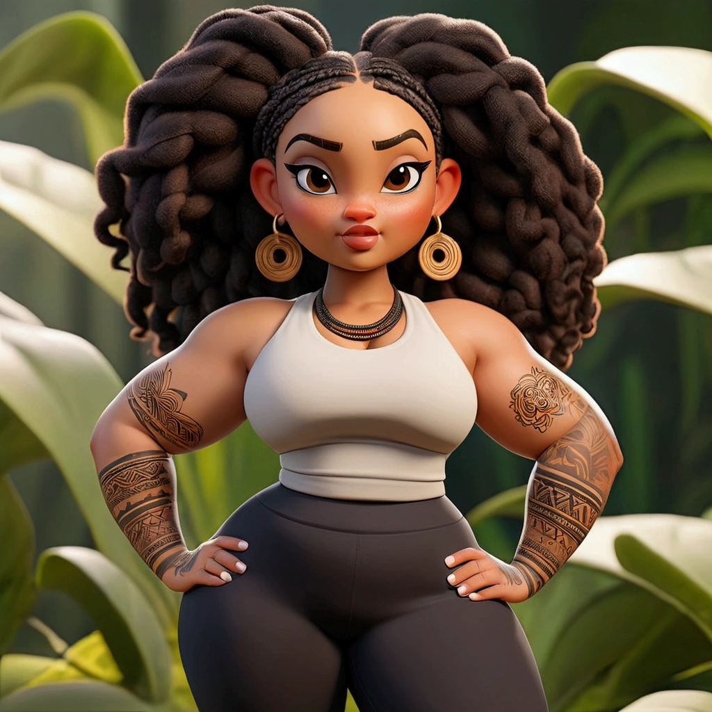 Plus size but skinny Light skin women with braids, wear yoga pants and tank top