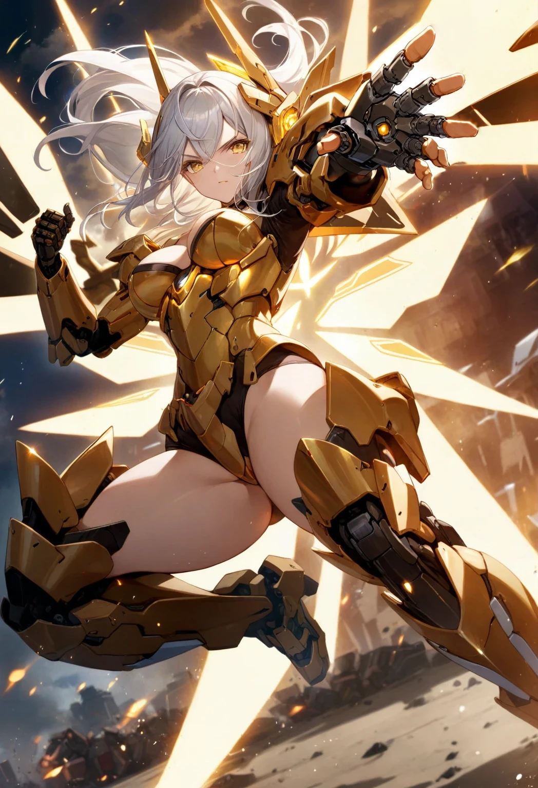 ((a mecha hand, open hand, five finger, black outfit))