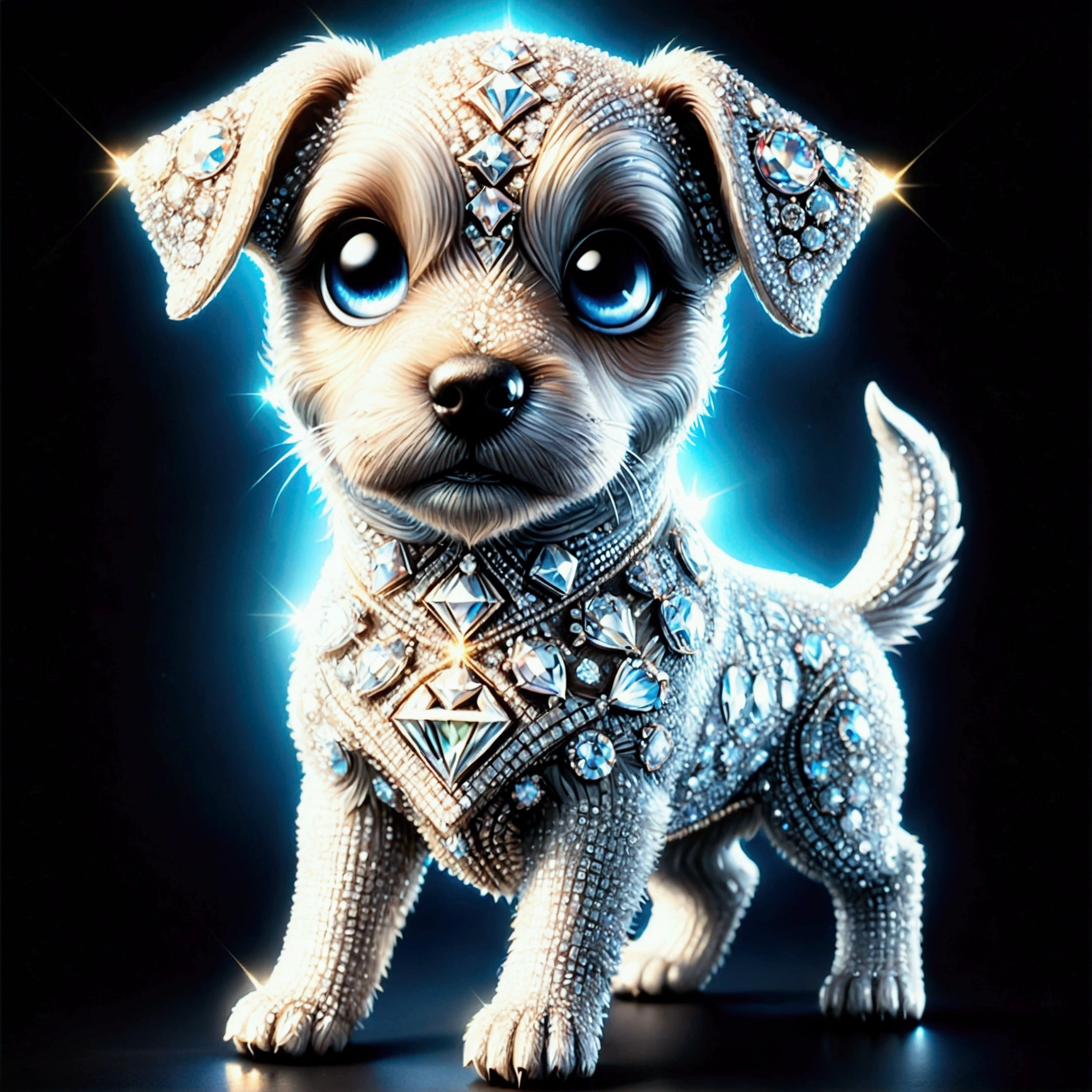 dog made of diamonds, all made of diamonds, diamondMW, countless diamonds, best quality, (masterpiece:1.2), high quality, highres, (hyper detailed),