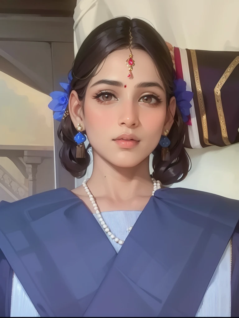 (Realistic:1.5), beautiful Indian women, vibrant colors, intricate traditional attire, henna adornments, long wavy dark hair, striking almond-shaped eyes, glowing olive skin, delicate features, radiant smiles, RAW photographs, top-quality, masterpiece:1.3, serene garden setting, professional lighting, full-body shots, angle from the front, soft natural light, traditional Indian jewelry, captivating expressions, making eye contact with the camera.