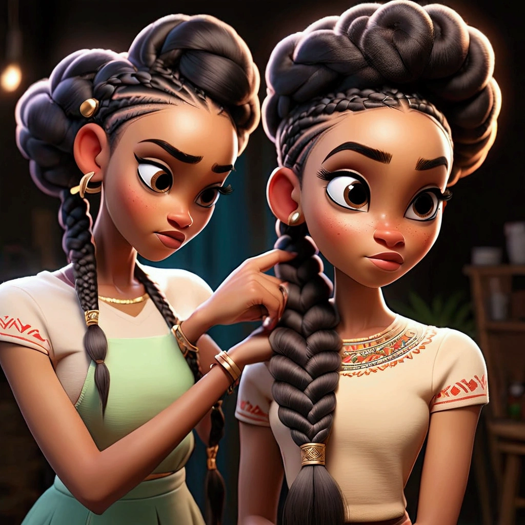 Light skin women braiding another womens hair