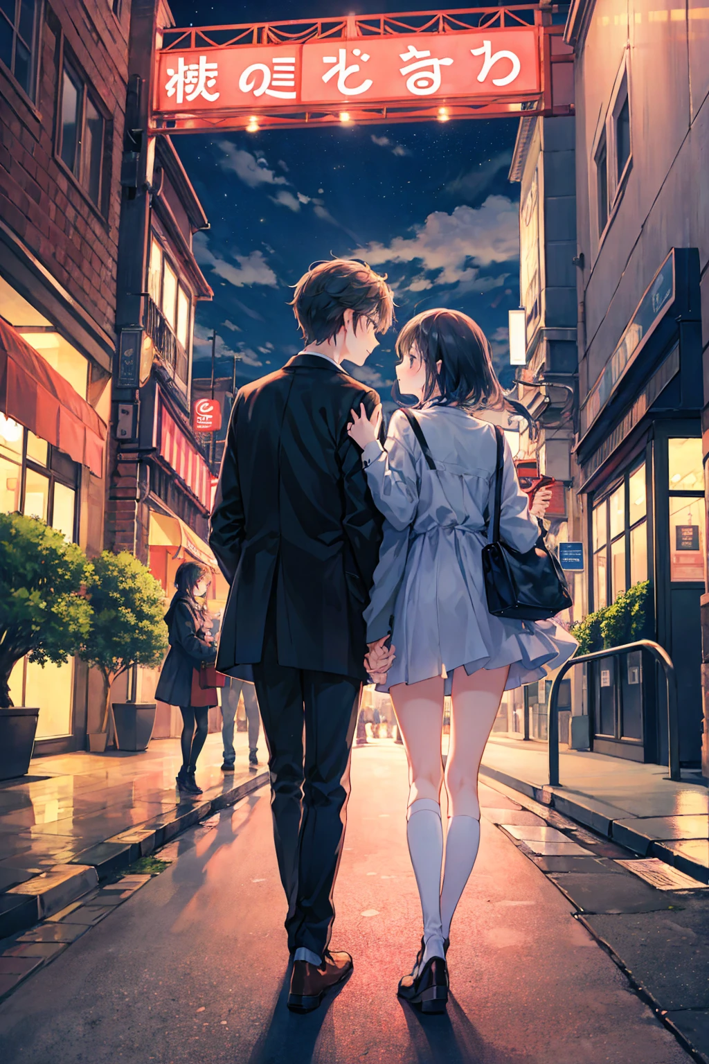 Multiple people in love々、Couple、men and women,City at Dusk,Night view