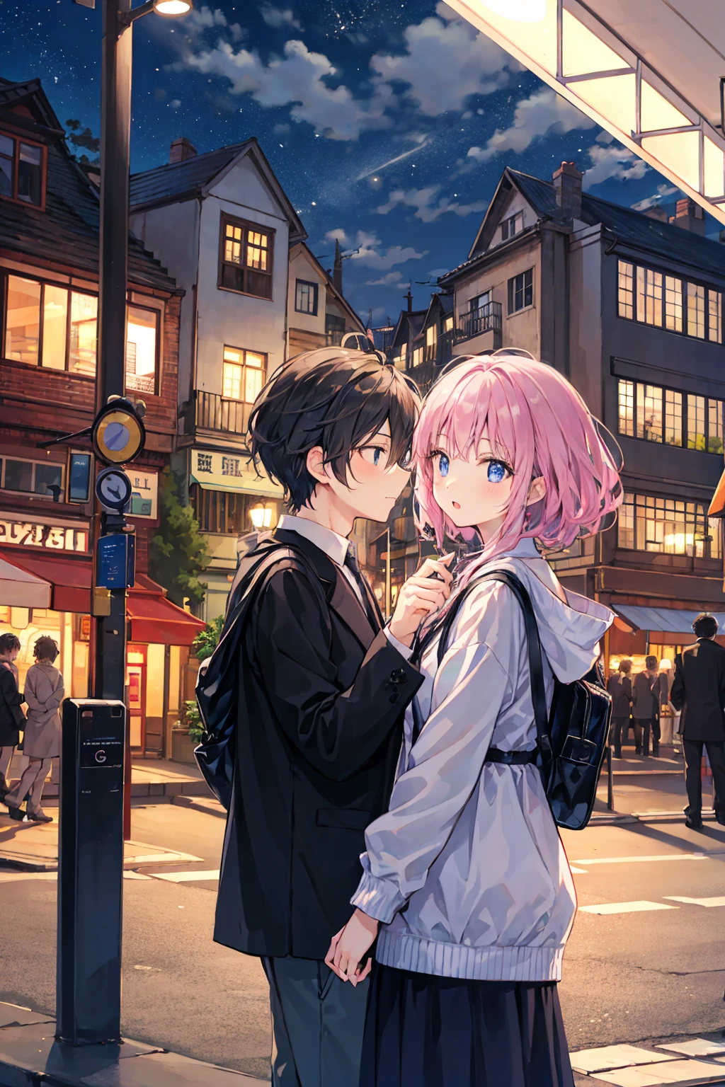 Multiple people in love々、Couple、men and women,City at Dusk,Night view