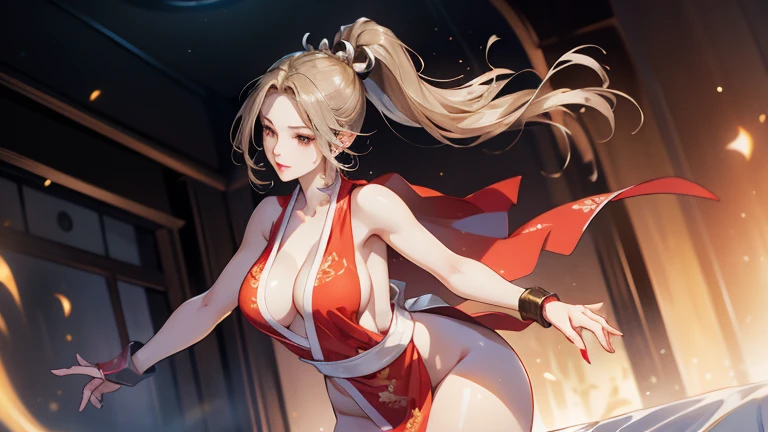 high quality,HD,16K,Sharp Line,1 Girl,fantasy, （Fire Spirits）,Pretty Face, Large Breasts, Beautiful legs,In the mountains,Focus Girl,detailed Pretty Face,Detailed clothes,beautiful eyes,Cool,Sexy,Dynamic Angle,穿着华服的神明Strike a pose拍照, Ancient mysterious sexy goddess, Traditional beauty woman, Beautiful female warrior god of war , Beautiful sexy goddess, Gorgeous role-playing, high, Beautiful young girl, Beautiful woman, 华丽Beautiful woman, Complex clothing,Chinese Mystical Aesthetics, Beautiful Asian ancient mysterious girl, Extremely detailed shot of the goddess, Jaw-dropping sexy beauty, Big breasts deep neckline sexy belly button（butt), (bedroom), (Sexy Girls), masterpiece, best quality, Bangs, blush, Chest, clavicle, Eyebrows visible through hair, (Gradient red and gold hair), Jewelry, Long hair,Bright Eyes, ring, (solitary), illustration, fashionable, miss, Strike a pose, background, element, confident, Express, Accessories, majestic, striking, key point, Dynamic poses, ((plump)), (black))Woman in transparent dress,Viewer,(((Full breasts, Keeley University))),Slim waist,(Navel exposed,Bare waist), Long hair, extreme detailed details, 详细的fantasy艺术, Stunning character art, Beautiful and exquisite character art, Beautiful transparent dress, Very detailed, Large Breasts，Chest，Golden ratio figure，Beautiful figure，Ultra wide-angle shooting，Full body shot拍摄，Body close-up，Full body shot，Wearing a pleated tulle skirt，柔和动漫illustration, 柔和的深色background，Fujifilm XT3 Clear focus, f 5.6, High Detail, Clear focus,(Wearing openwork clothing),, (Natural light), (Tempting)translucent, Good velvet quality, Compared, Divine Light,, Silver hair, 天空background, Absolute Strength,Female Shinmei，穿着性感丝绸的Female Shinmei,，Large Breasts，Chest，Golden ratio figure，Beautiful figure，Ultra wide-angle shooting，Full body shot，Body close-up，Full body shot， Wearing a tulle dress, Model shooting style, Large Breasts，饱满Chest，Golden ratio figure，Beautiful figure，(Extremely detailed CG 8k wallpaper unit), The most beautiful artistic photos in the world, , 8K 超HD, ) on the beach，Sexy lazy posture，Sexy seductive expression，best quality,masterpiece,Ultra-high resolution,(Practical:1.4),original photo,Ultra-high resolution