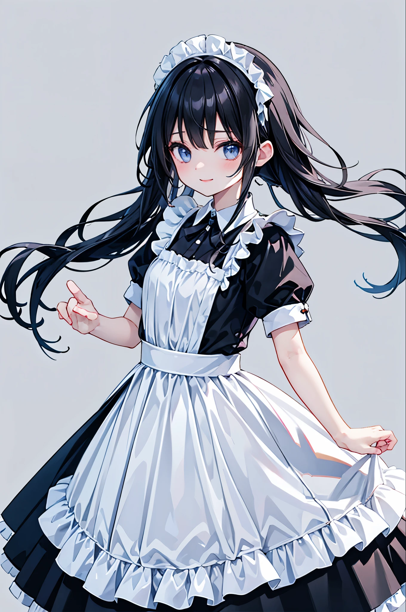 high resolution,smile,woman,woman1人,adult,cute, Black Hair,BREAK, Light blue eyes,BREAK,
Maid clothes,BREAK,Facing forward,BREAK,Light blue background,