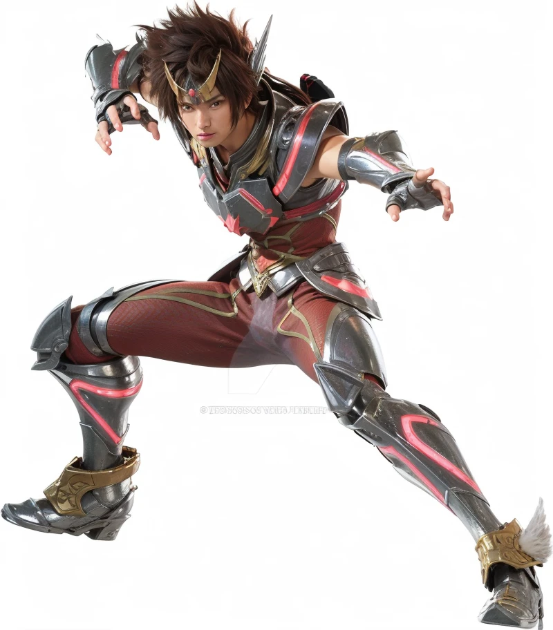 Realistic photo, A young Asian man in glossy armor, Saint seiya, pegasus Seiya, unreal engine saint seiya render,