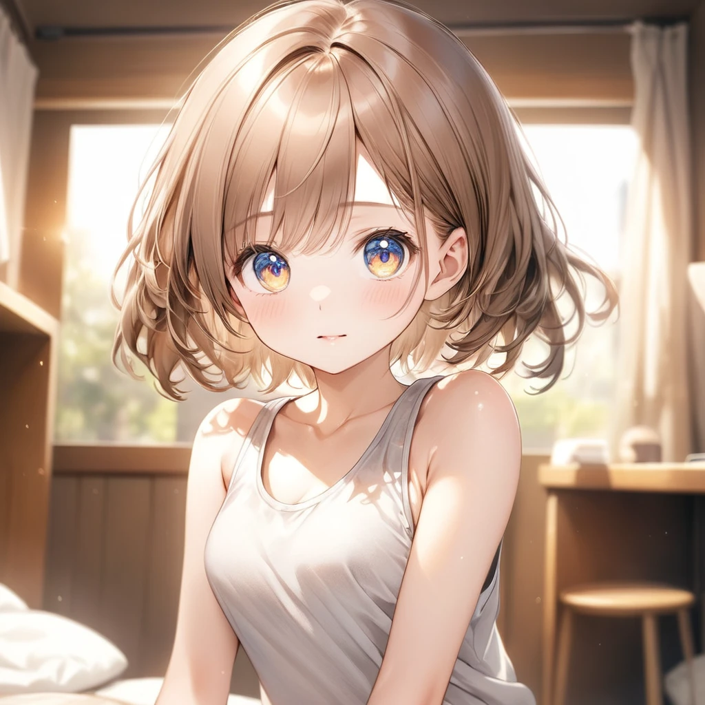 (Highest quality, 8k, 32K, masterpiece, Ultra-high resolution,:1.2),to be born, One Girl,So cute , Natural light,clear, Shining Eyes, 20-year-old ,Fair skin, Brown Hair Girl, Tank top