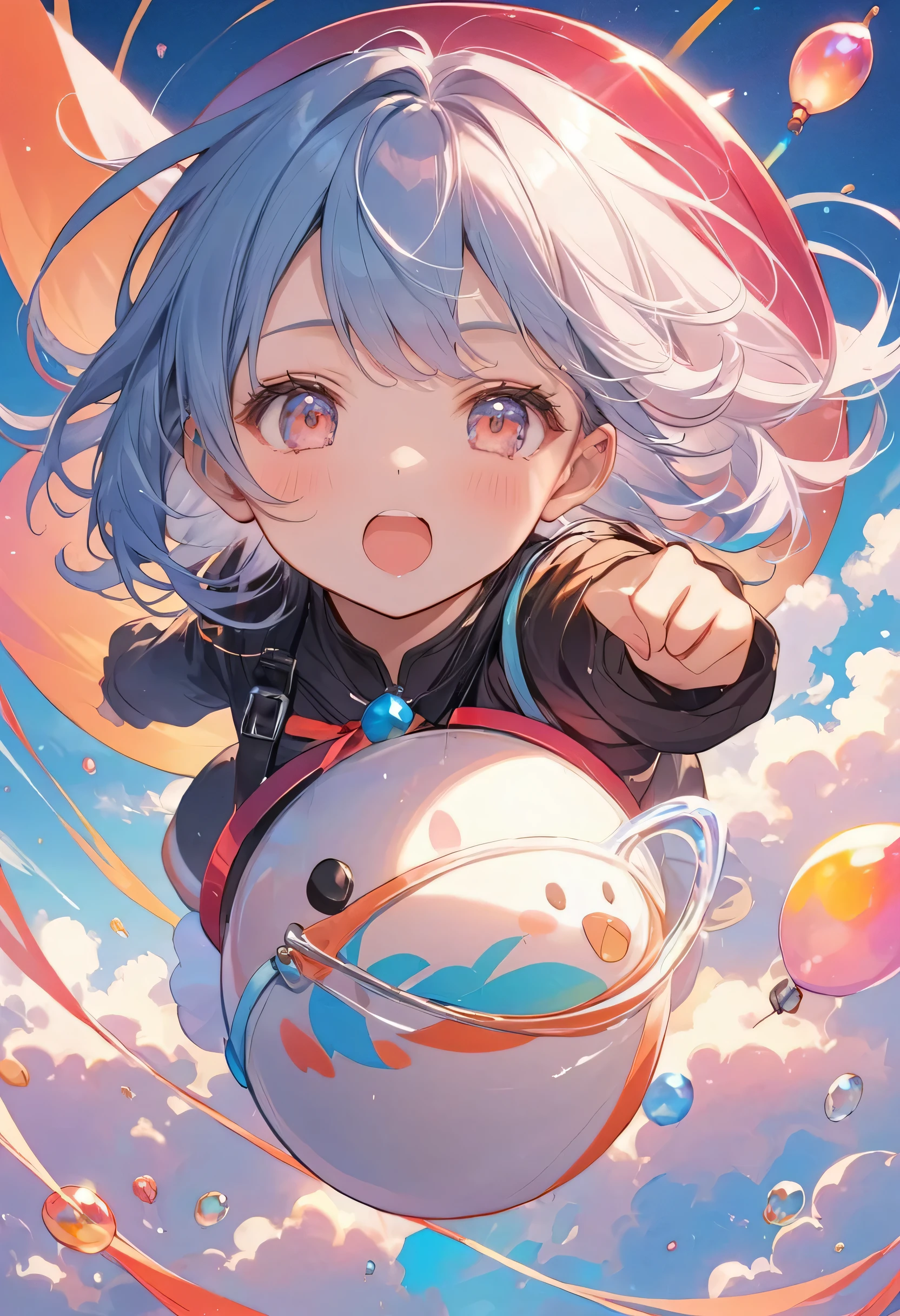 Micho Red and White style, Simple Line Initialism,Abstract art,(((The most beautiful girl of all time))), (((chibi))), Sweet face. colorful hearts, funny design, (((bosom buddy ))), (((Cute Aliens))), The background is space